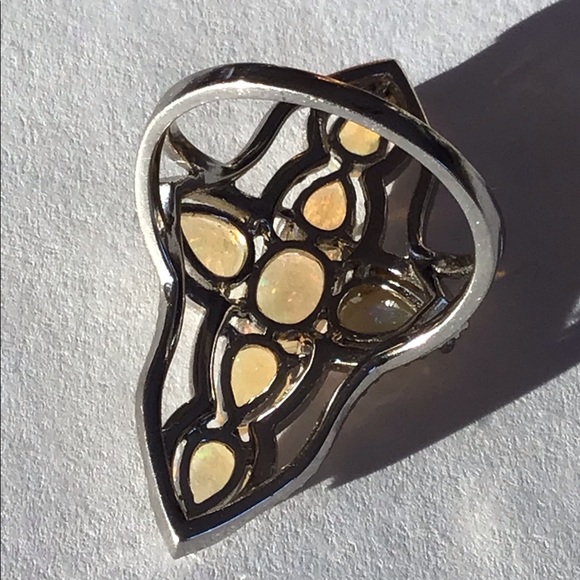 Large Sterling Ethiopian Opal Gothic Cross Ring - Picture 8 of 11